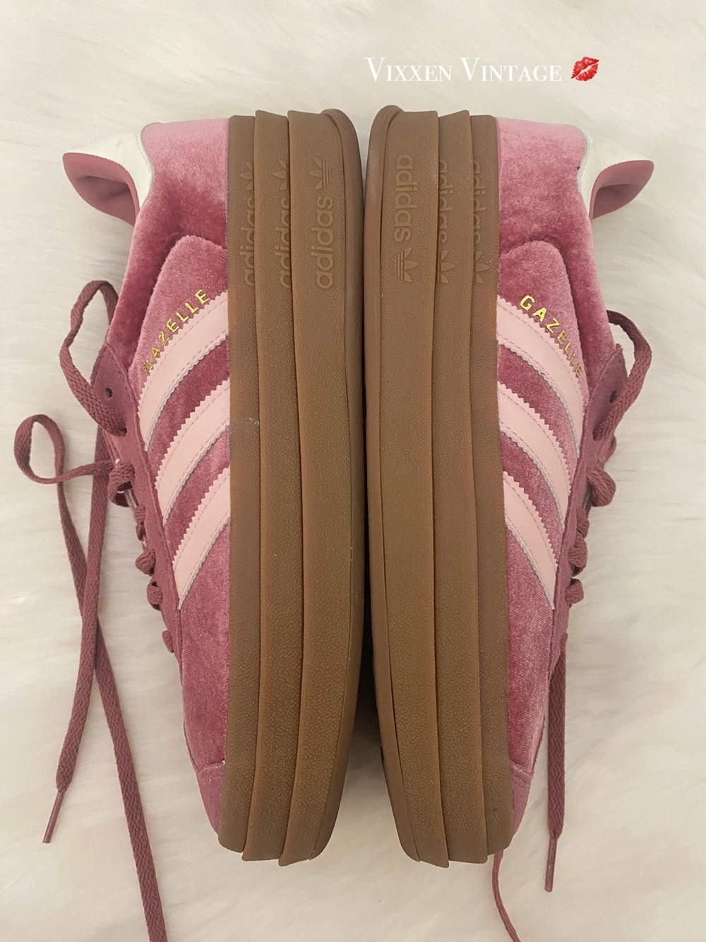 ADIDAS TIERED PLATFORM 'WOMEN'S GAZELLE BOLD VELVET SNEAKERS' IN SANDY PINK - Picture 6 of 10